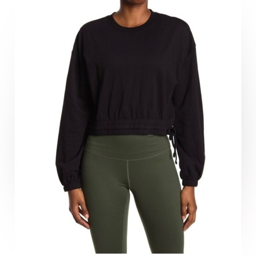 Z By Zella Tied Hem Puff Sleeve Cropped Sweatshirt Maggie Black Size 2X